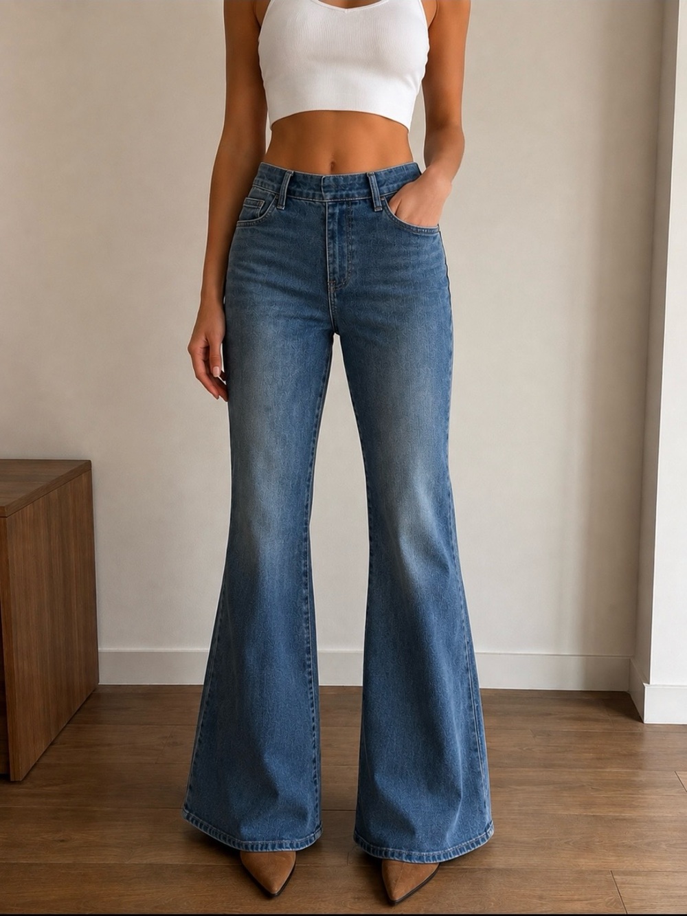 Good American Medium Wash Flare Jeans